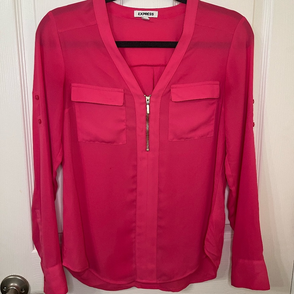 Express Magenta XS Long Sleeve Blouse